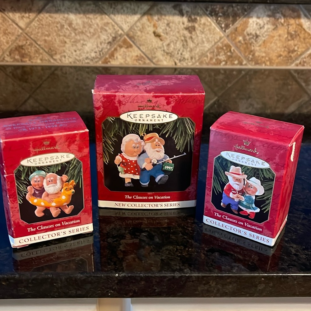 Hallmark Keepsake Ornament "The Clauses on Vacation" Series. 1997, 1998, 1999